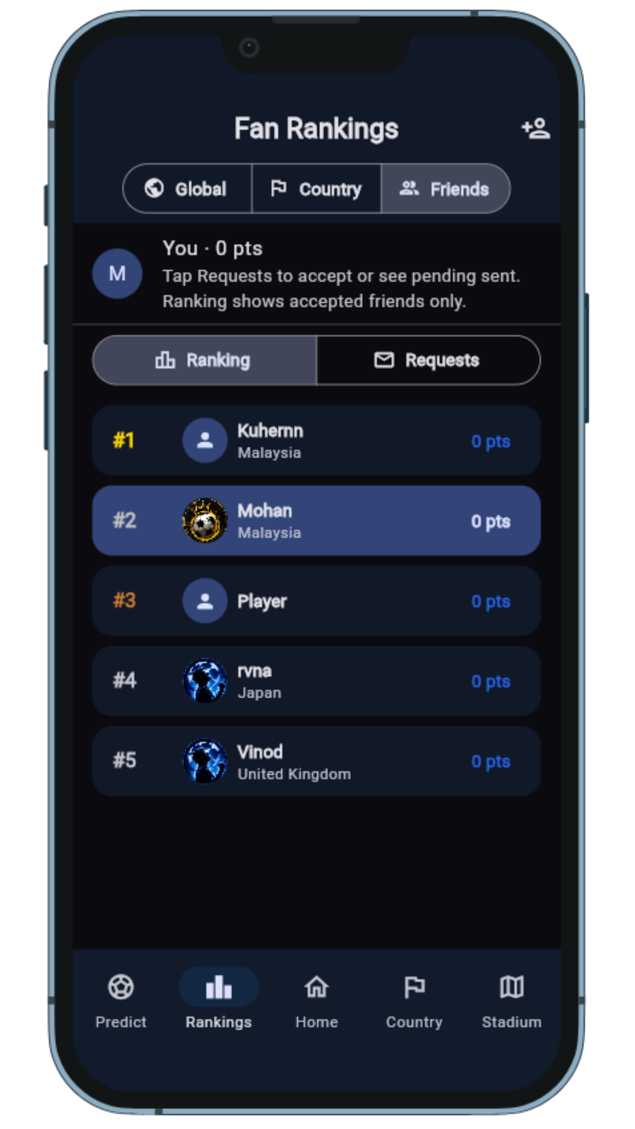 GoalClash friends leaderboard